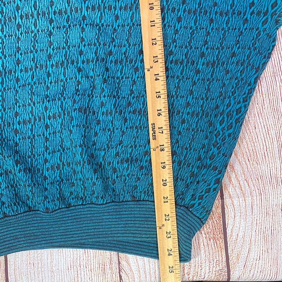 Jhane Barnes Men’s Large Vintage Teal Black Pattern Sweater 90s Knit Hong Kong - Picture 11 of 13